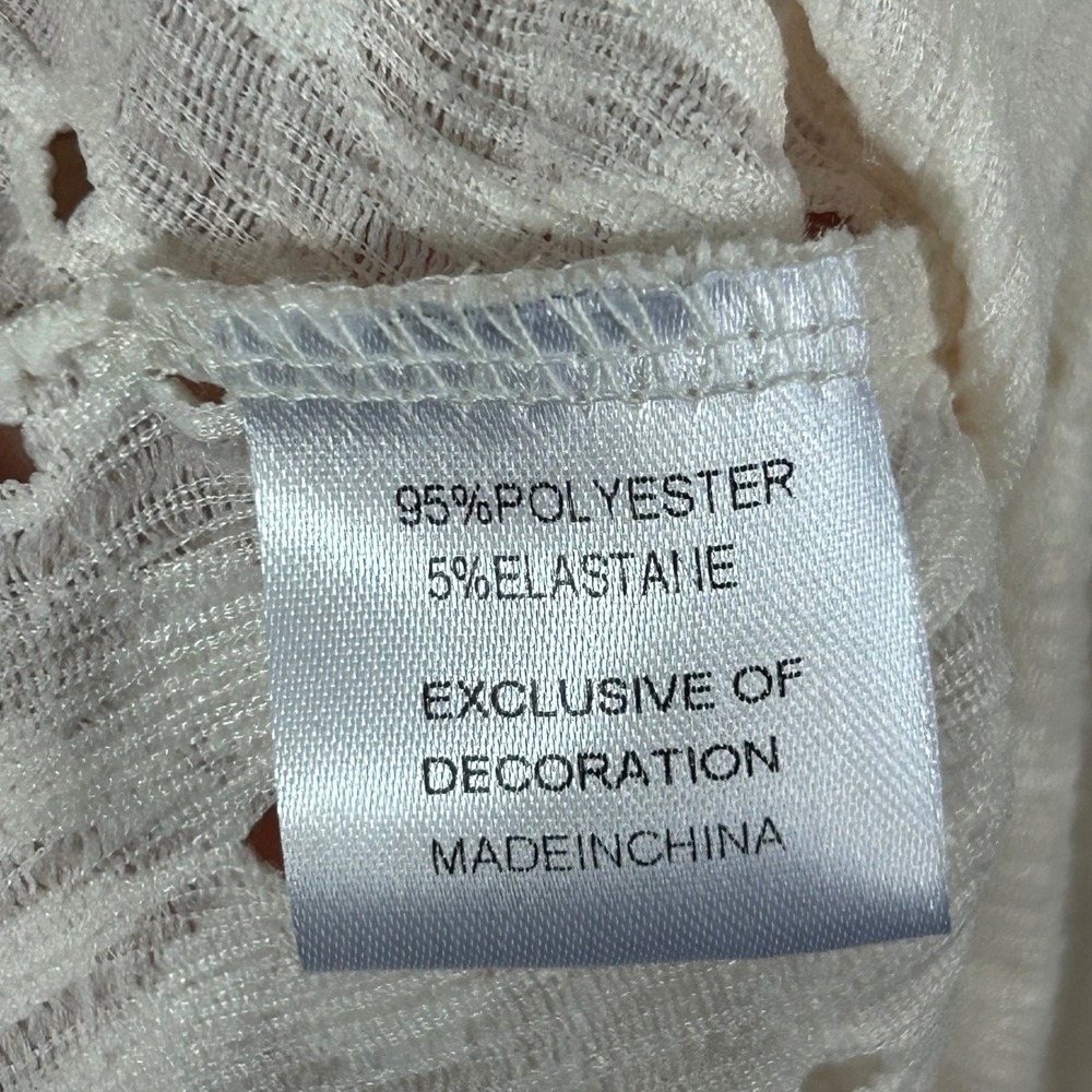 Women's Boho Cream Eyelet Lace Button  Peplum Blouse Drawstring Waist Medium - Picture 5 of 6